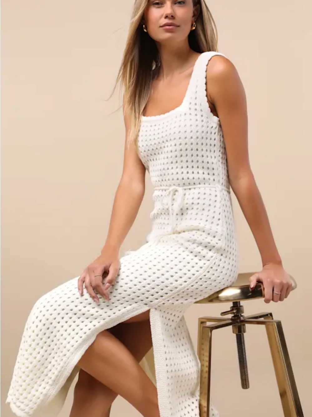 Lulu's White Crochet Tank Maxi Dress